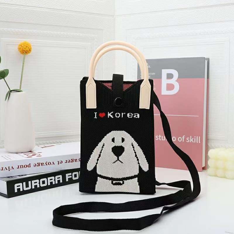 Advanced Sense Mobile Phone Bag New Cartoon Knitted Bag Dopamine Color Matching Handbag Niche All-match Shoulder Crossbody Bag