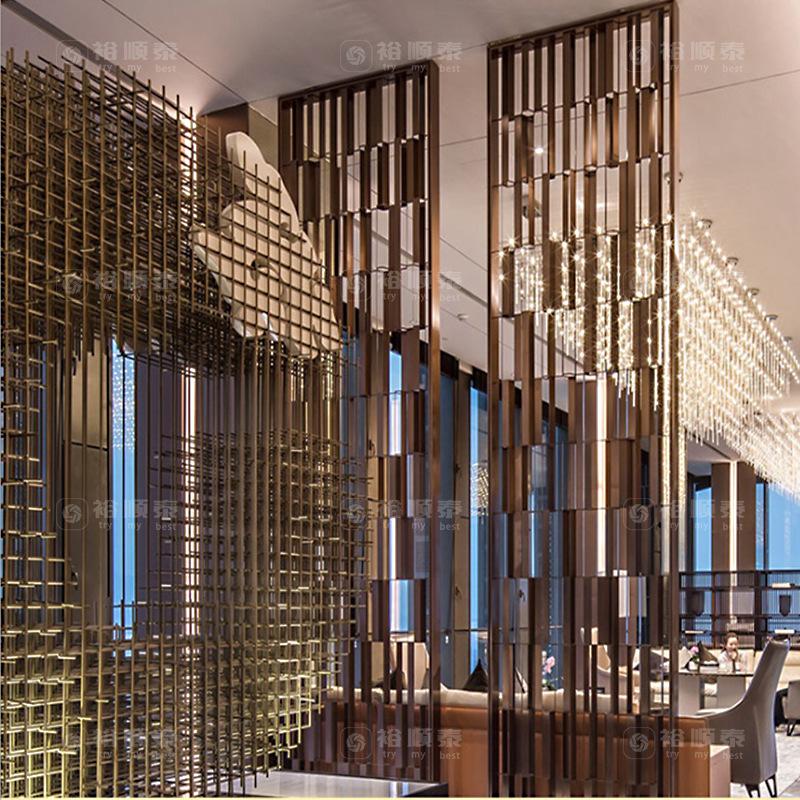 Stainless steel screen partition hotel living room entrance rose gold light luxury metal hollow aluminum carved plate grille