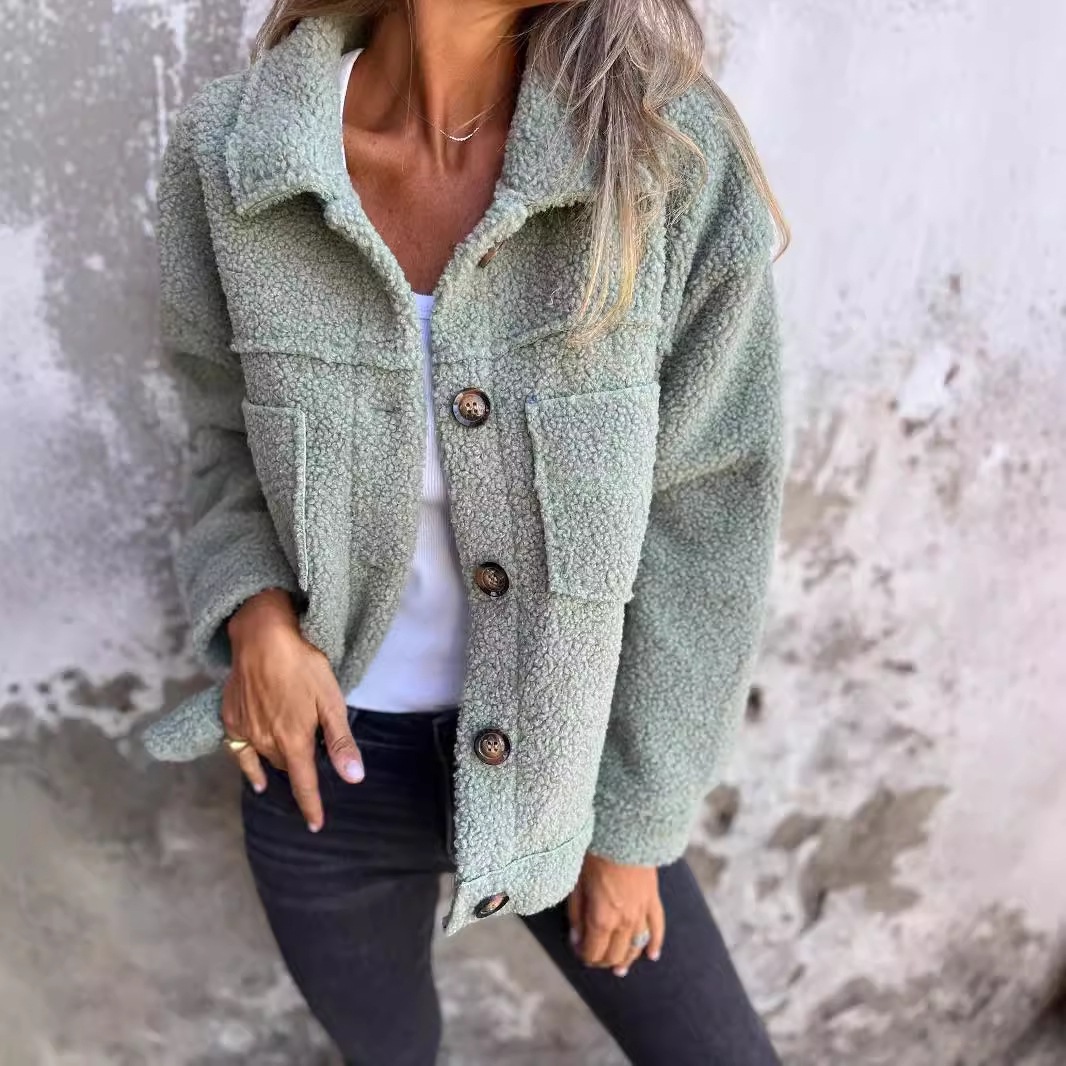 2024 Independent Station New Amazon AliExpress-Fall/Winter Lapel Single-breasted Lamb Wool Jacket