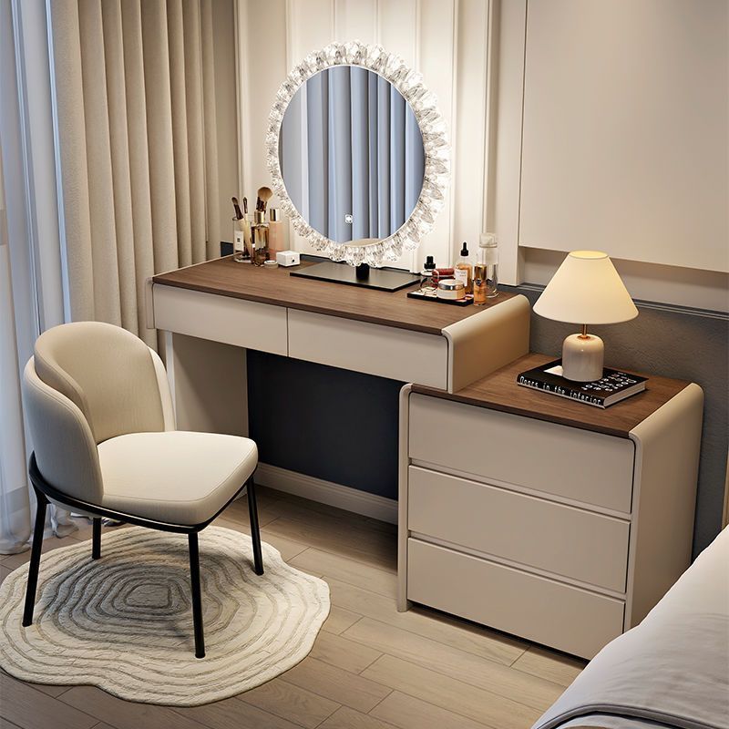 New Bedroom Solid Wood Dressing Table Walnut Color Dressing Table Drawer Cabinet Integrated Modern Simple Dressing Table with Skirting