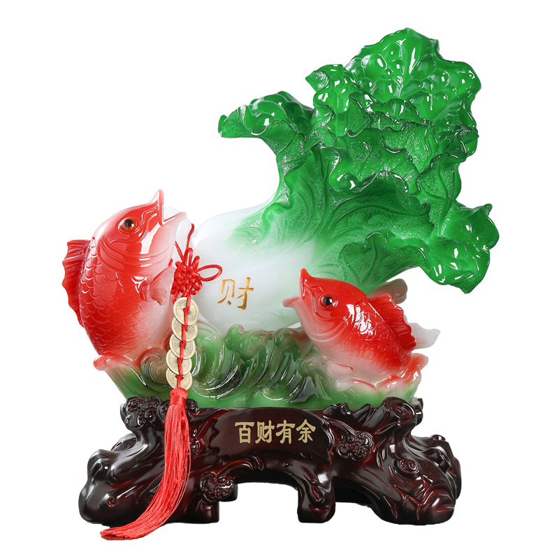 Chinese Jade Cabbage Ornaments More Than Baicai Opening Lucious Fish Creative Home Decorations Living Room TV Cabinet Decoration