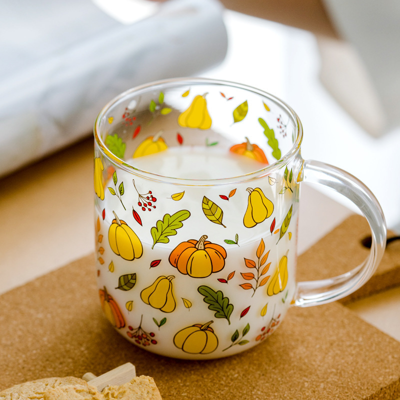 Heat-Resistant Glass Mug with Handle, Cute Breakfast Milk Cup