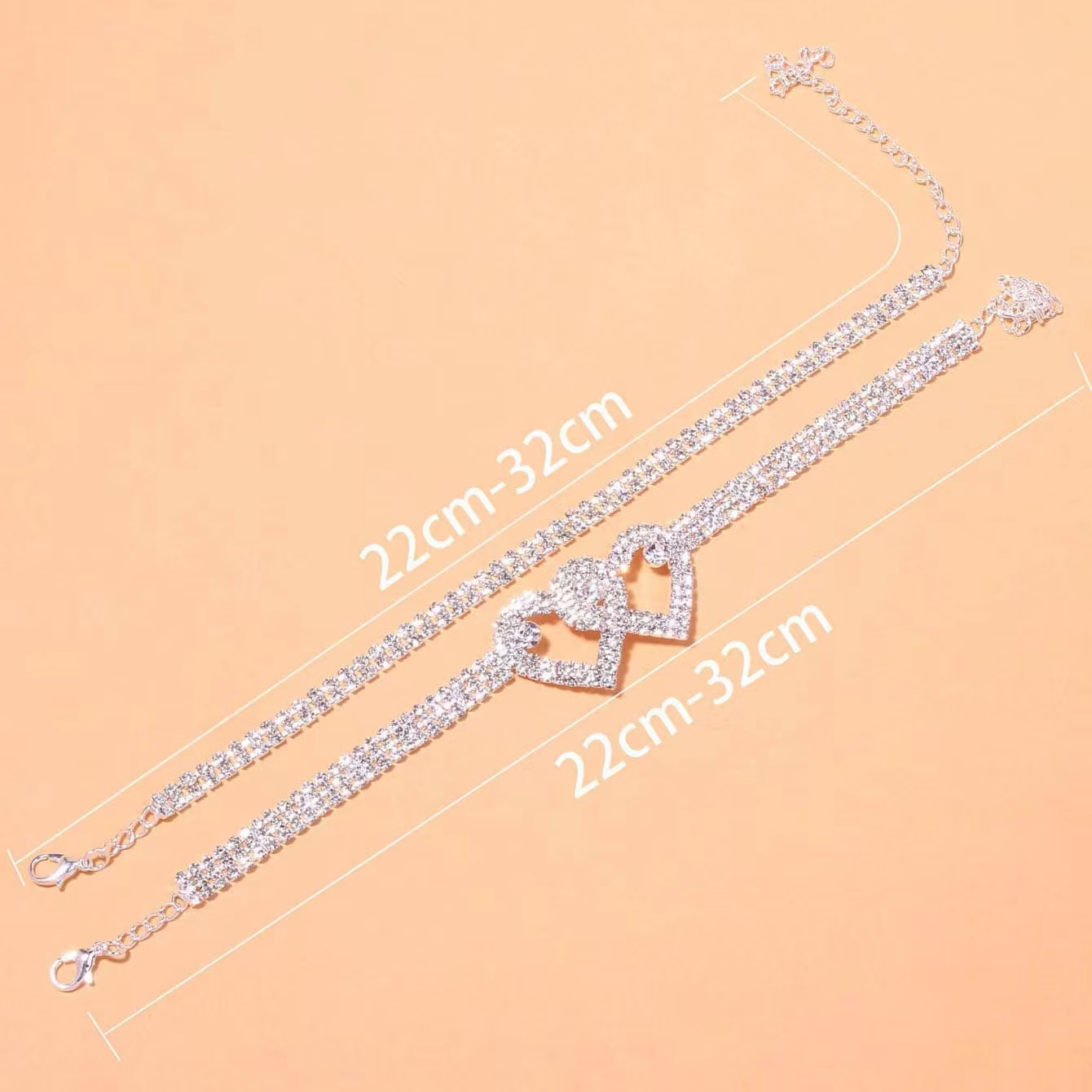 European and American Cross-border Trend Double Love Diamond Bracelet Anklet European and American Sexy Diamond All-match Shiny Beach Foot Accessories