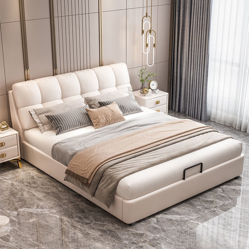 Modern Simple Leather Bed Light Luxury Master Bedroom Double Wedding Bed Big Bed High-end Atmospheric Soft Bag Cream Style Leather Art Bed