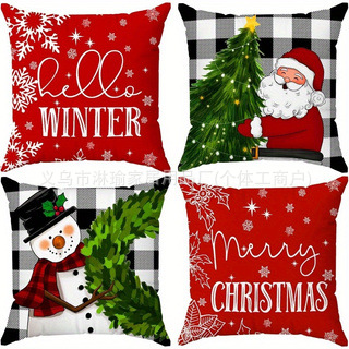 Cross-Border Christmas Pillow Thanksgiving Linen Short Plush Peach Skin Printed Cushion Backrest Christmas Pillow Case