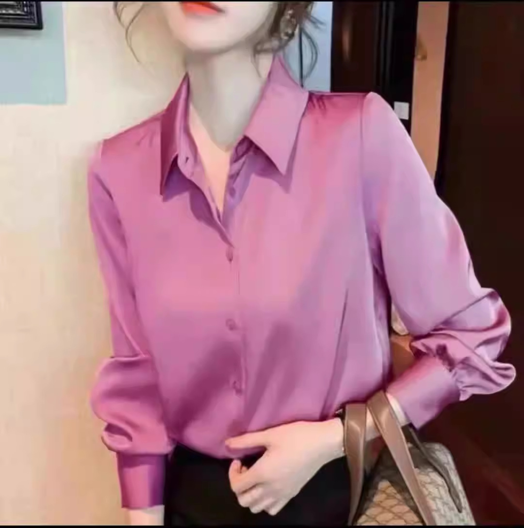 High-gloss Walt Satin Shirt All-match Slim-fit Professional Anti-wrinkle High-grade Silk Satin Top