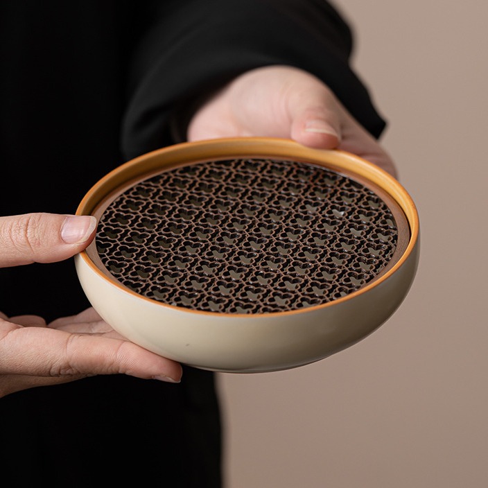 Бежевый чайный поднос с дренажем, аксессуары для чая