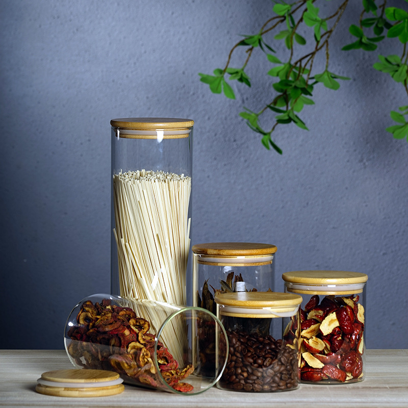 Круглая стеклянная банка для хранения зерна, чайная банка, герметичная банка из высокобorosilicate стекла