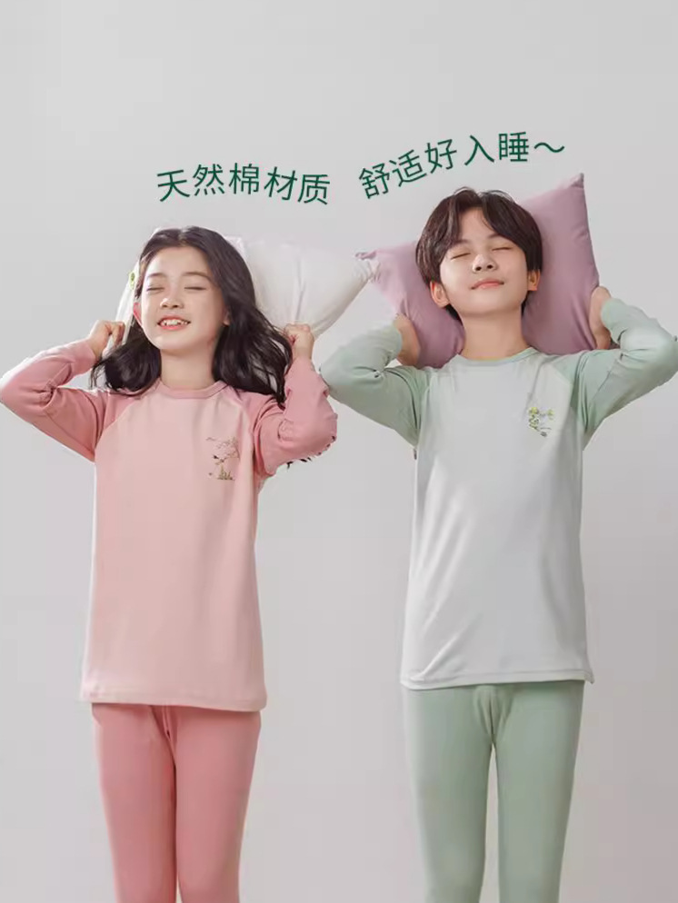 Осенние вещи и брюки для подростков, комплект для девочек, нижнее белье из чистого хлопка для больших детей, тонкий хлопковый свитер для учеников средней школы, домашняя одежда для мальчиков