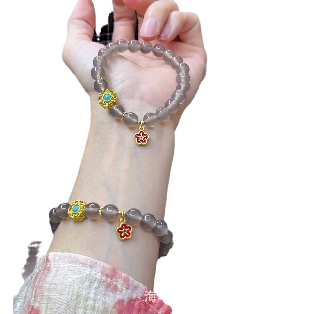 Natural gray agate bracelet smoke purple chalcedony flower bracelet new Chinese jewelry manufacturers wholesale live net red welfare