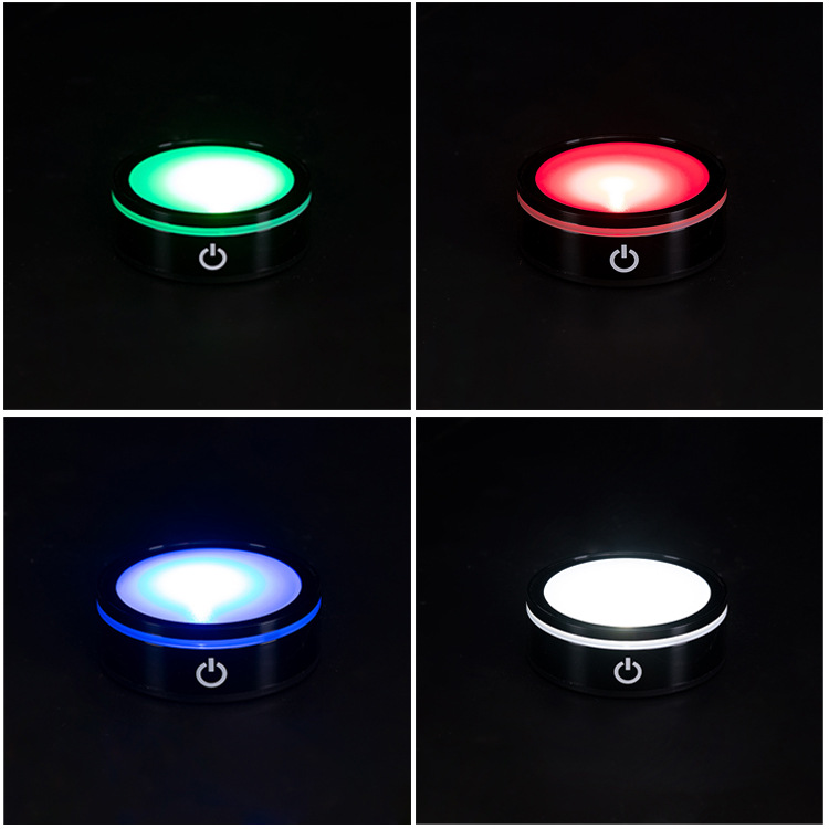 Led Touch Luminous Atmosphere Crystal Lamp Holder 8cm White Light 3D Internal Engraving Laser Round Base Creative Atmosphere Light