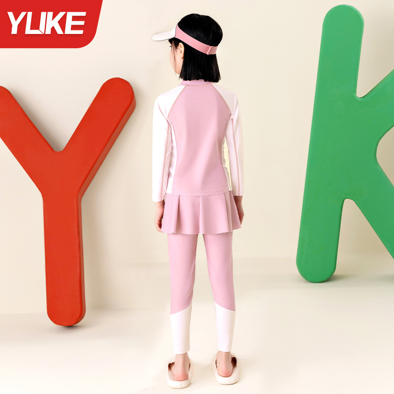 Children's Swimwear Split Girls' 2024 Long Sleeve Trousers Sunscreen Swimwear Girls' Conservative Swimming Wholesale