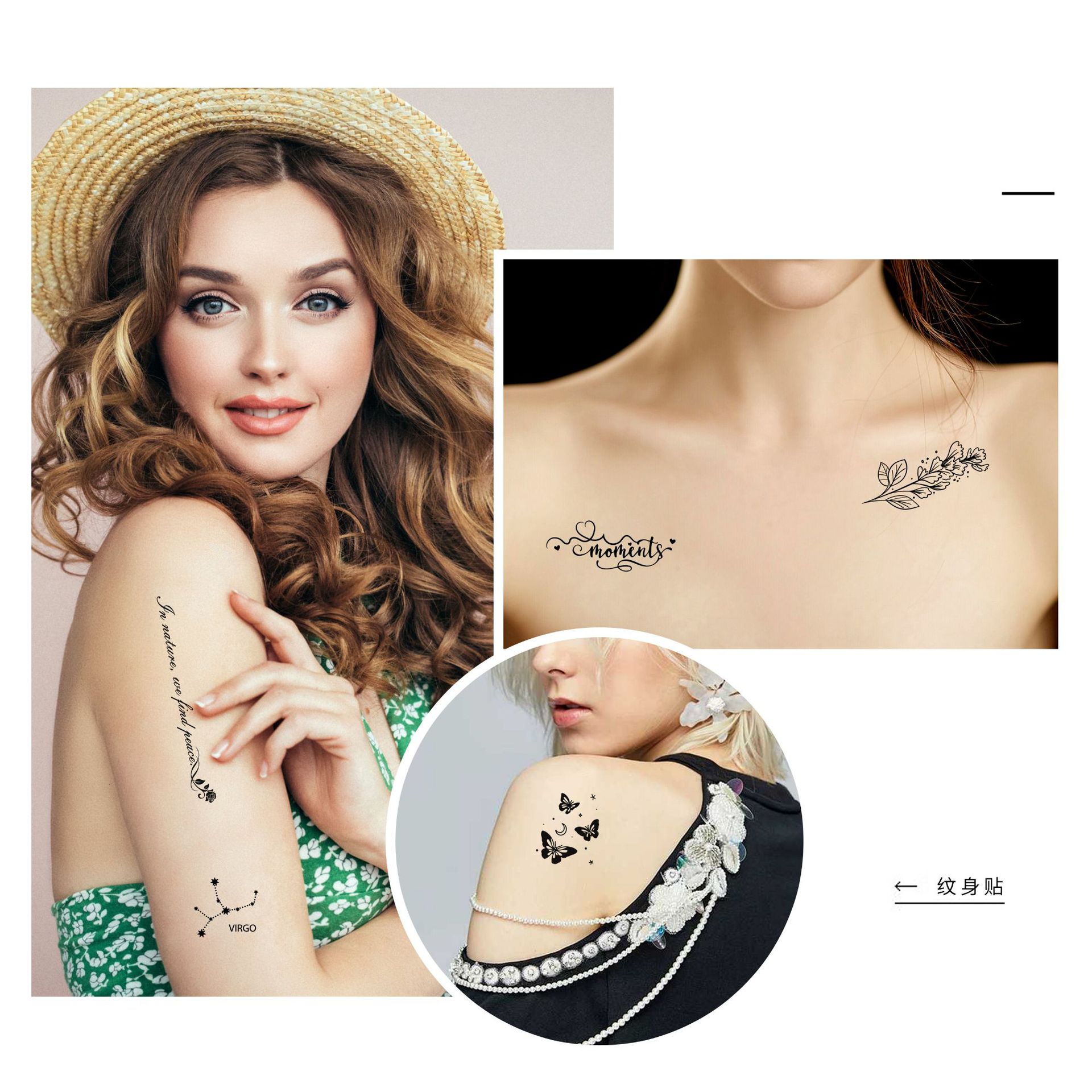 Cross-border New European and American Black and White Dark Tattoo Sticker Ins Butterfly Flower Sexy Female Simulation Small Fresh Tattoo Sticker
