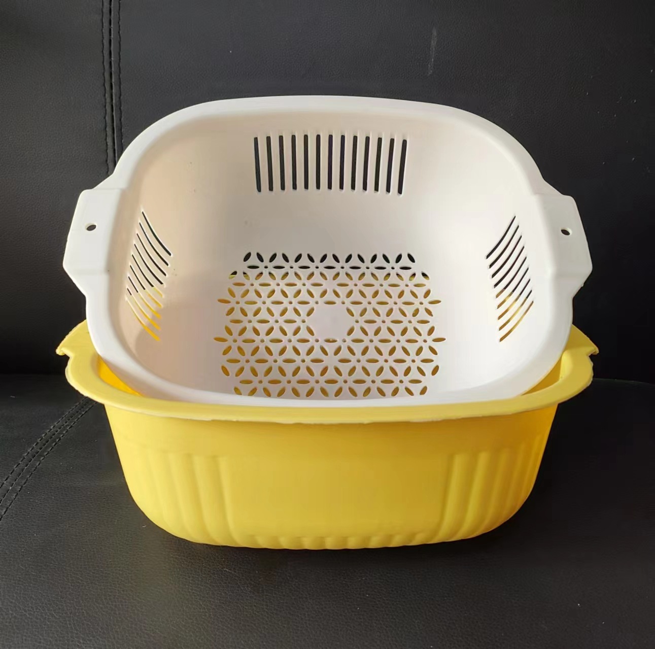 Double-layer Draining Basket Vegetable Washing Basin Kitchen Fruit Basket Plastic Hollow Draining Rice Washing Vegetable Draining Basket