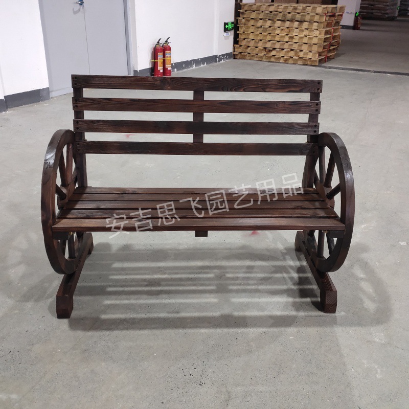 Anji Sifei Europe and America Hot Outdoor Garden Wooden Wheel Double Chair Courtyard Anticorrosive Wood Carbonized Double Car Wheelchair