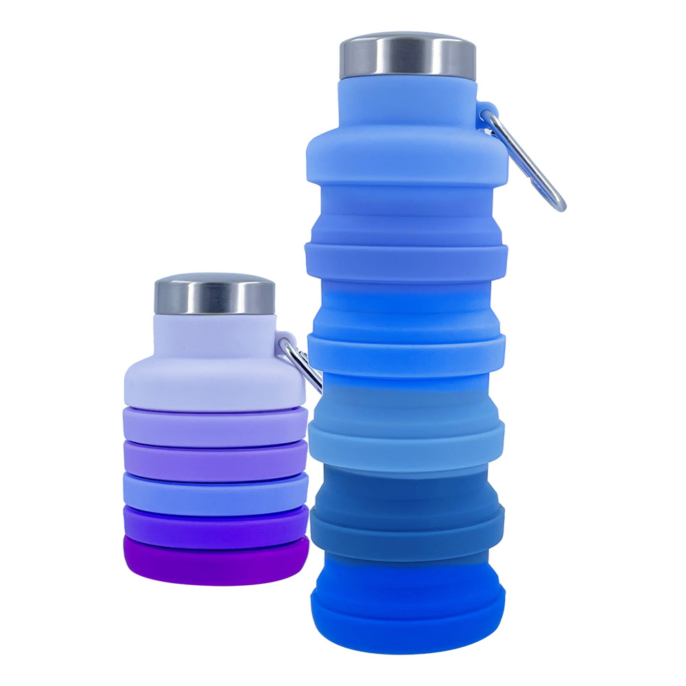 Cross-border hot silicone foldable water bottle creative riding telescopic Cup portable outdoor sports kettle gift