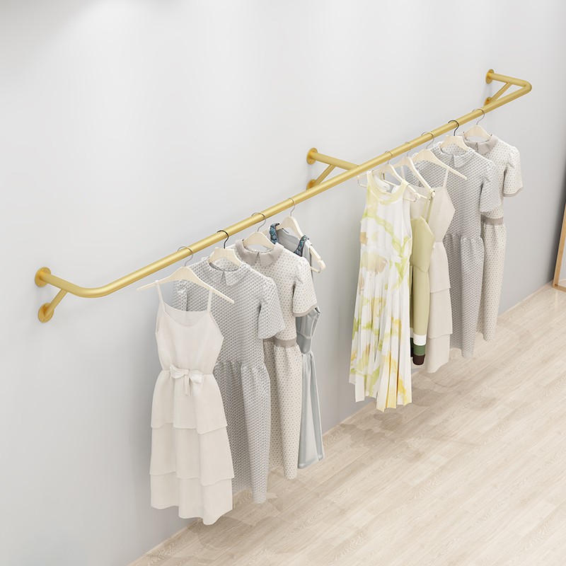 Wall-Mounted Stainless Steel Clothes Hanger Children's Clothing Display Rack Women's Clothing Store Shelf Creative Clothing Store Display Rack Display Props