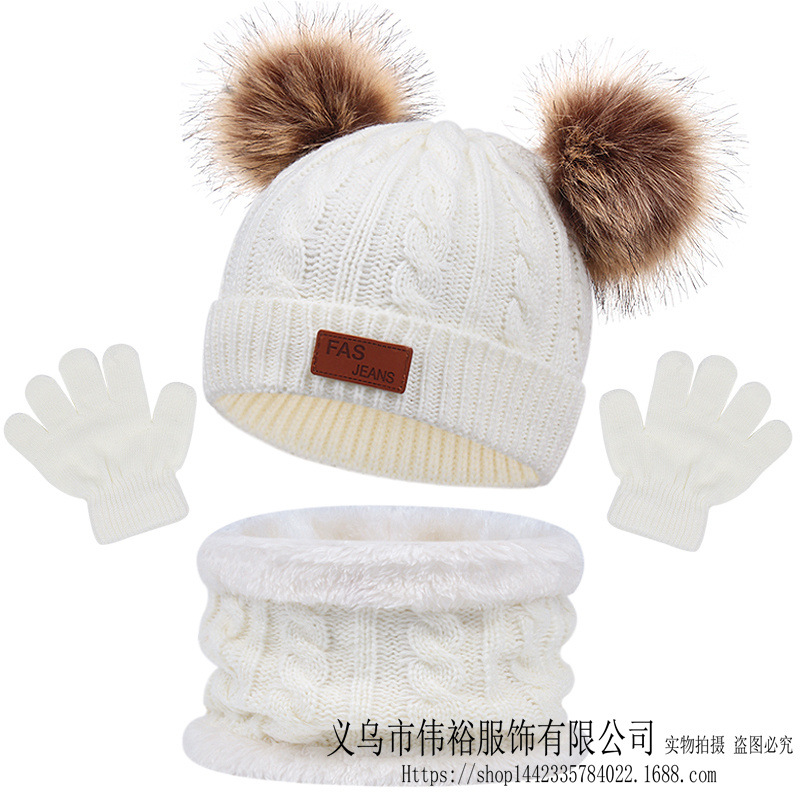 Cross-border new European and American children's hat scarf gloves three-piece autumn and winter new warm baby hat