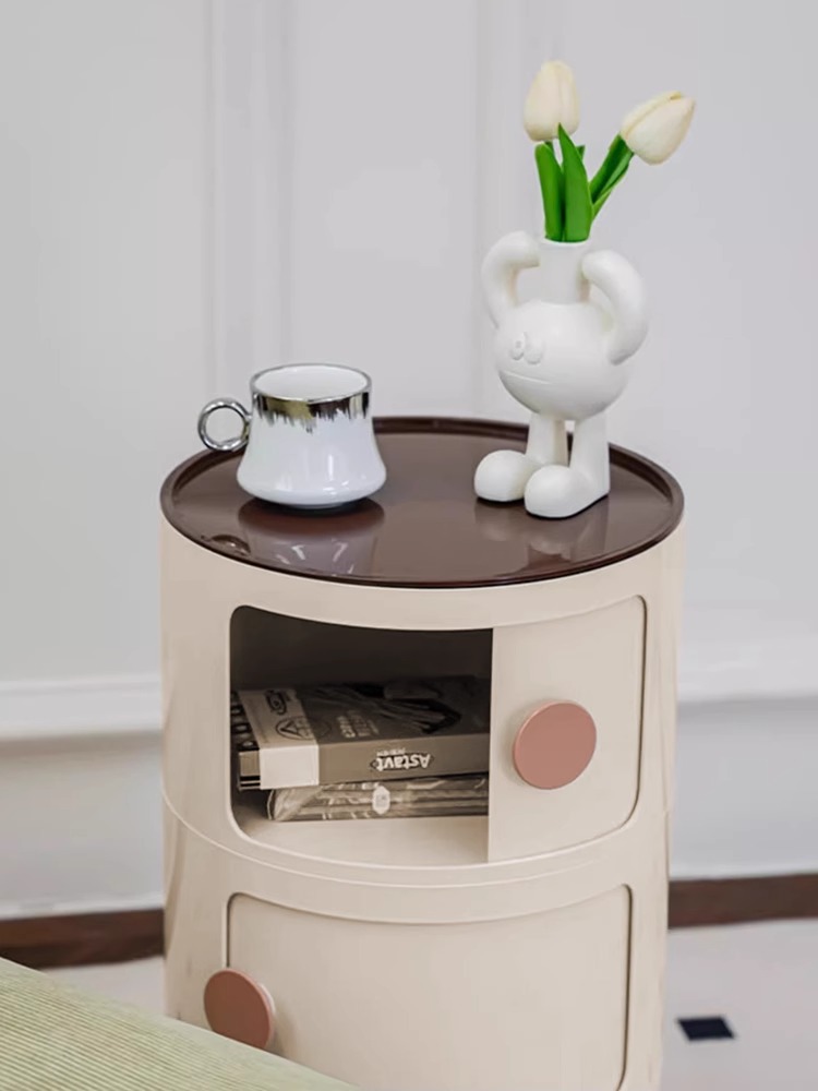Cream Style Creative Module Bedside Table Round Storage Bedside Cabinet Children's Bedroom Simple Storage Narrow Side Cabinet