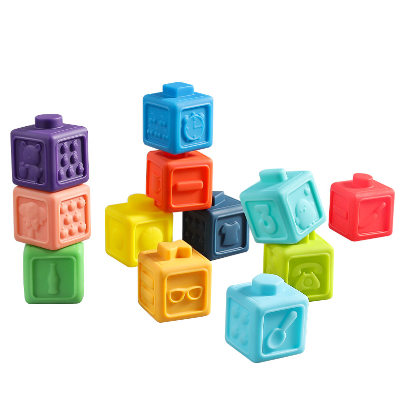 Cross-border Baby Early Education Educational Learning Cognitive Relief Square Soft Building Blocks Stacked Lele Vinyl Soft Rubber Building Blocks Toy