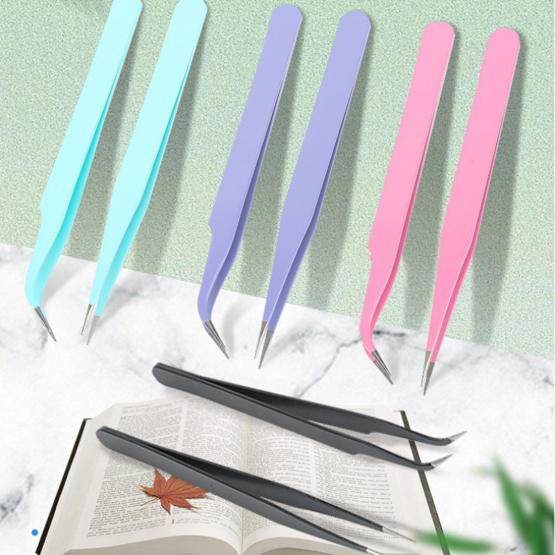 Оптовые пинцеты для накладных ресниц, цветные, с заостренными концами, многофункциональные клипсы для наращивания