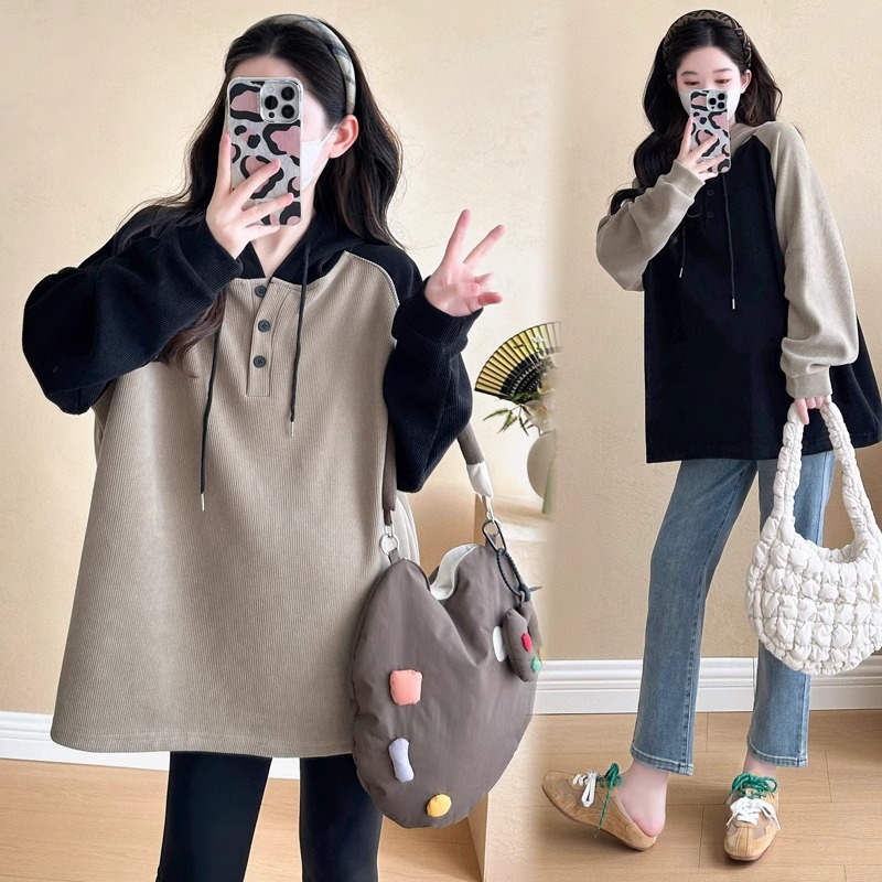 Одежда для беременных, осень, модный свитер с капюшоном, свободный, плюс размер