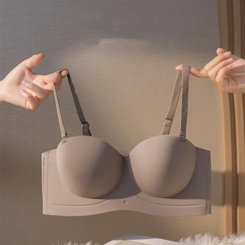 Half cup seamless strap bra beautiful back without steel ring gathered tube top women's adjustable sexy detachable shoulder strap underwear