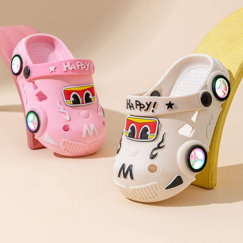 Wholesale luminous children's slippers cartoon car shape boys and girls soft bottom non-slip sandals and slippers baotou hole shoes