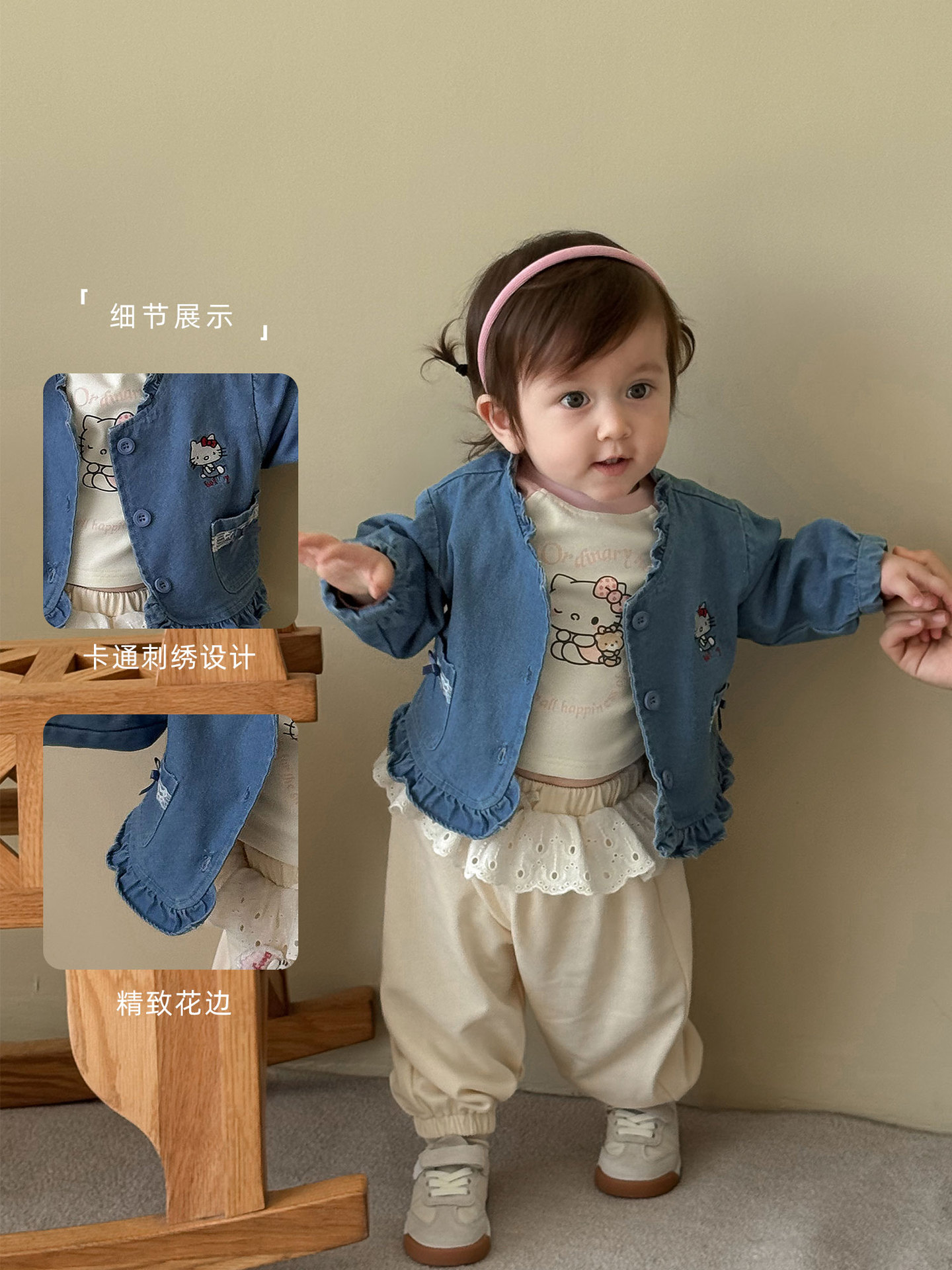 Girls Cat Denim Clothes 2025 New Autumn Children's Style Korean Style Sweet Tops Baby Bow Top