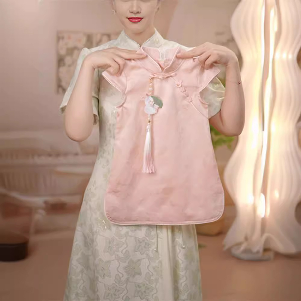 Розовое платье чонгсам для девочек лето 2024 новый детский тонкий платье с бахромой в стиле республики Китай