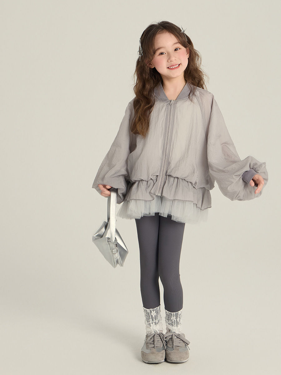 Elmo Beibei 2025 Spring New Korean Style Western Style Princess Style Mesh Hem Tops Flower Bud Top for Medium and Large Girls