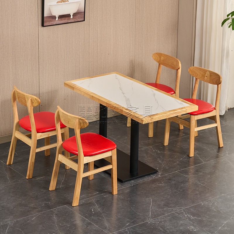 ✅ Solid Wood Fast Food Restaurant Table and Chair Combination Dessert Milk Tea Noodles Restaurant Snack Restaurant Canteen Restaurant Catering Commercial Table