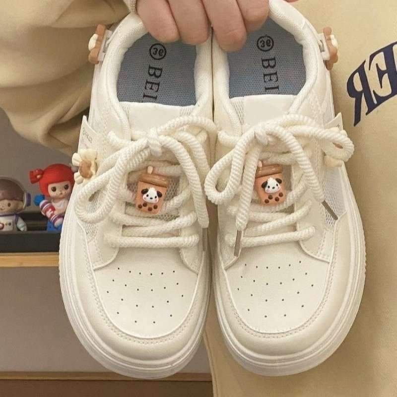 Park Dance Preppy Style Summer Breathable Casual Sports White Shoes 2025 New Summer Mesh Breathable