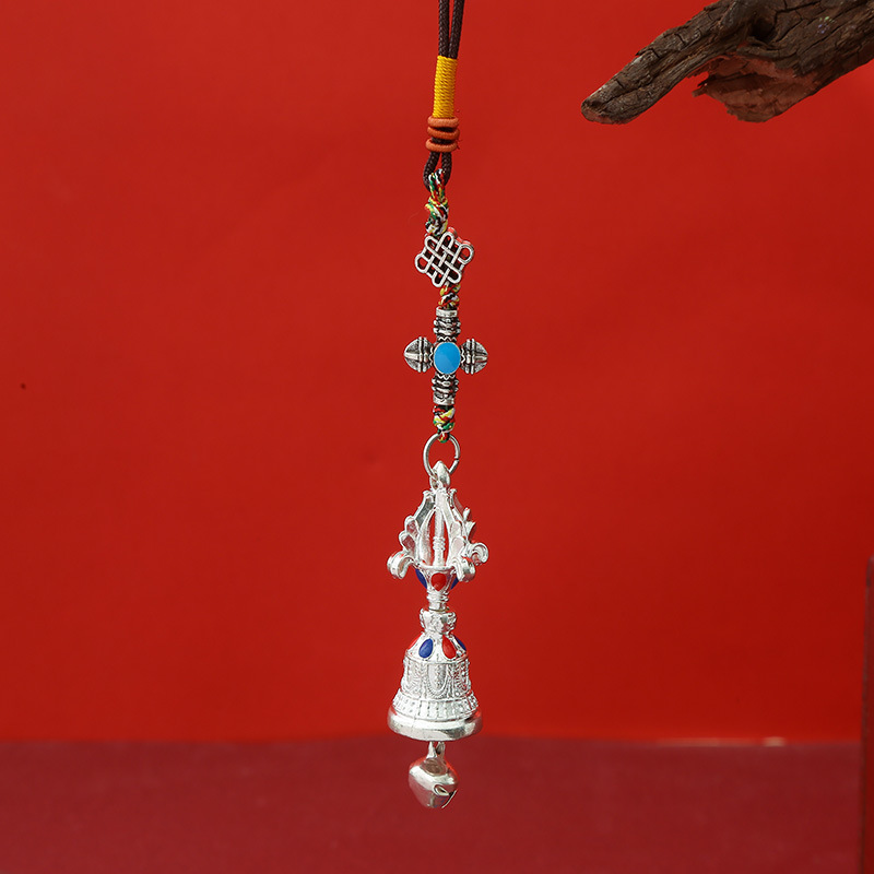 New Xizang-Style Alloy Two-Tone Vajra Bell and Vajra Rope Pendant with Six-Syllable Mantra, Dual-Use Creative Ornament for Car and Bag