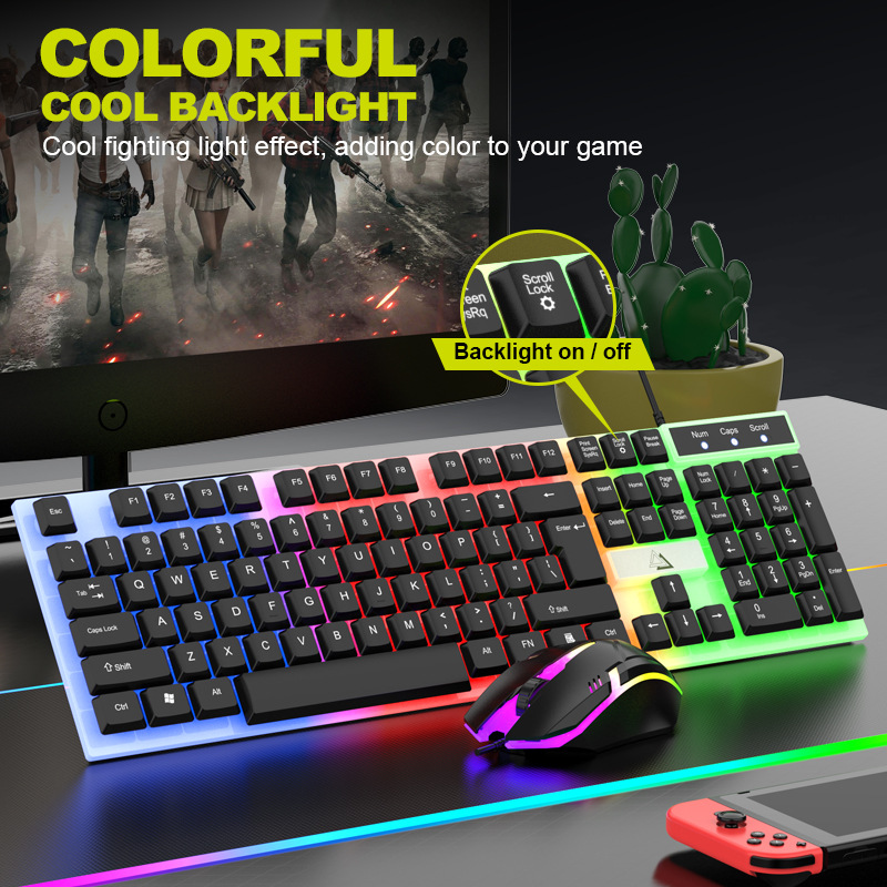 Luminous Keyboard and Mouse Game Wired Keyboard and Mouse Set Rgb Luminous Single Keyboard Neutral Packaging Cross-Border Export