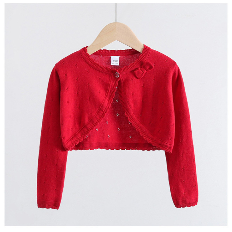 2025 New Korean Style Bow Small and Medium-Sized Kidsren's Shawl Kidsren's Air-Conditioning Shirt Summer Girls' Knitted Cardigan Jacket