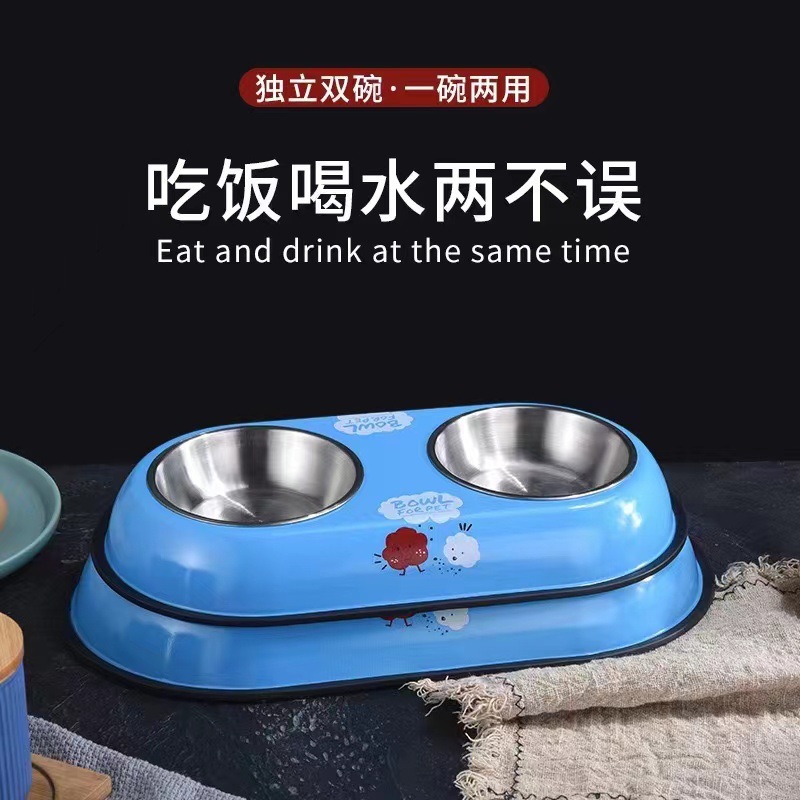 Двойная миска для домашних животных из нержавеющей стали оптовая продажа миска для собак противоударная миска для воды для кошек