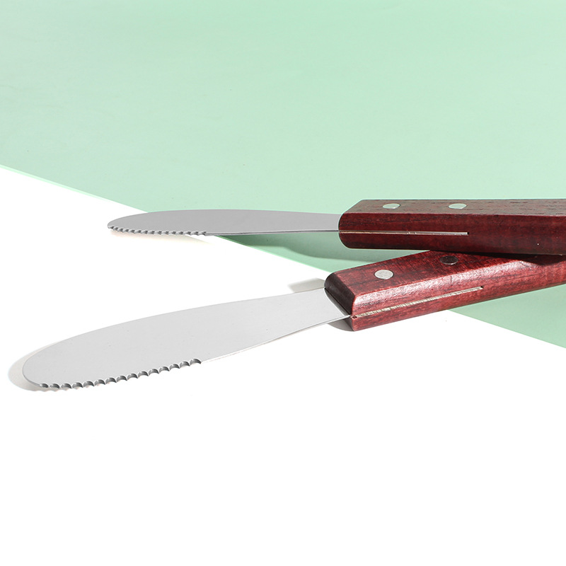 Stainless Steel Wooden Handle Cheese Knife with Tooth Cheese Knife Serrated Butter Knife Butter Jam Spatula Baking Tools