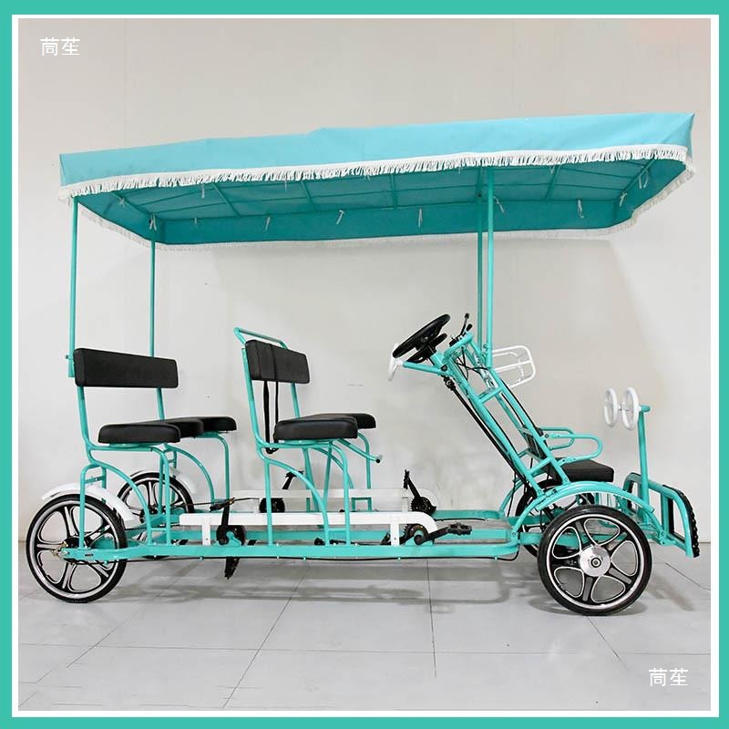 Four-Wheel Sightseeing Bicycle for Two, Four, Three, Multiple People, Double, Parent-Child, Integrated Wheel for Tourist Attractions