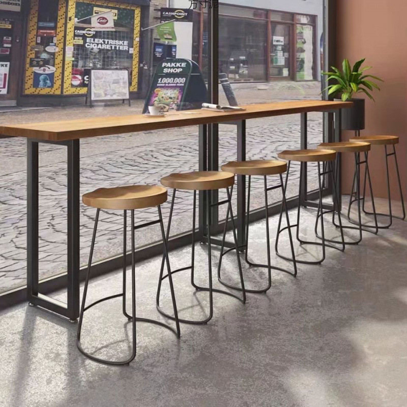 Solid Wood Bar Table, Leisure Table, Wall-Mounted Long Table, Home High Table, Window Bar Table, Milk Tea Shop Table and Chair Combination
