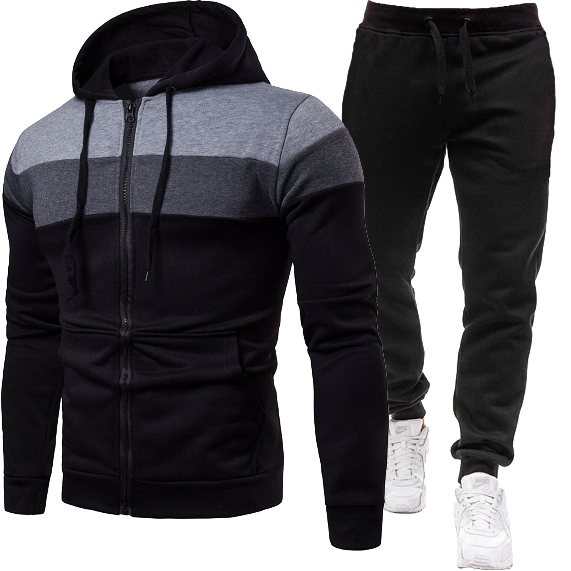 2025 New Cross-Border Spring and Autumn Men's Hoodie Sweatshirt Sports Casual Loose Set Long-Sleeve Long Pants with Fleece