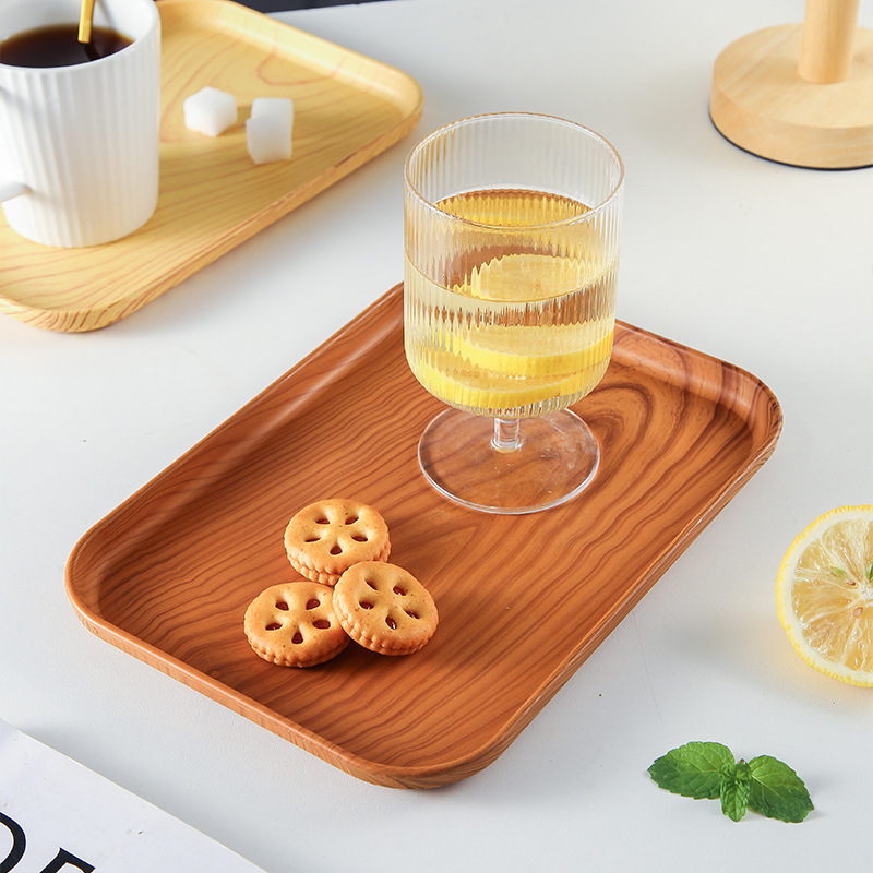 Ins Tray Wood Grain Tea Tray Living Room Cup Restaurant Rectangular Water Cup Tray Hotel Coffee Accessible Luxury Retro