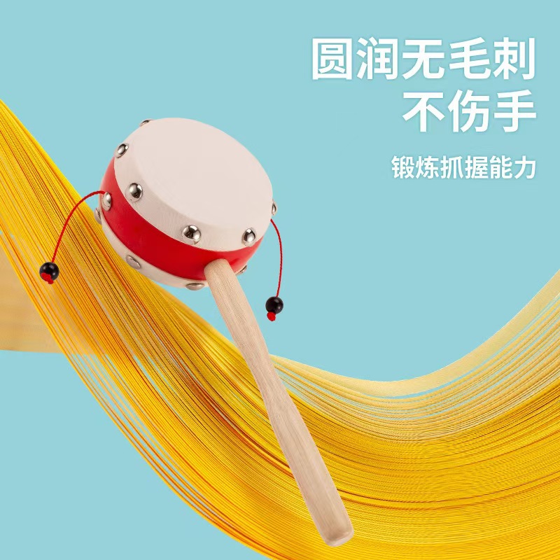 Rattle Drum Baby Toy Bite Hand Roll Wave Drum Baby Wooden Sheepskin Traditional Children Newborn Unisex