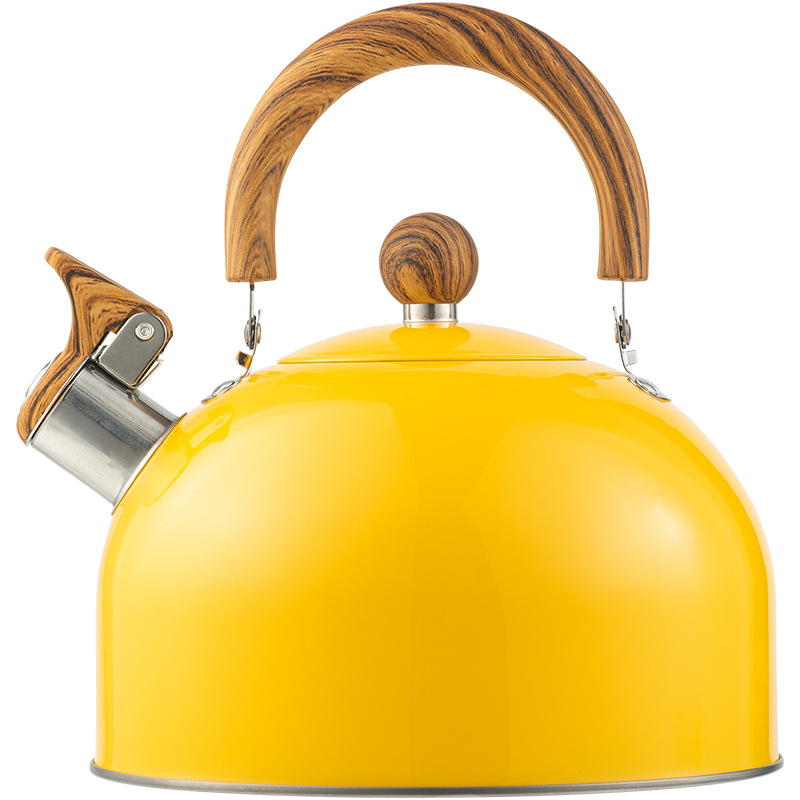 European and American Kitchenware Flat-Bottomed Whistle Kettle 3L Amazon Yellow Spray-Painted Whistle Kettle for Making Tea and Coffee