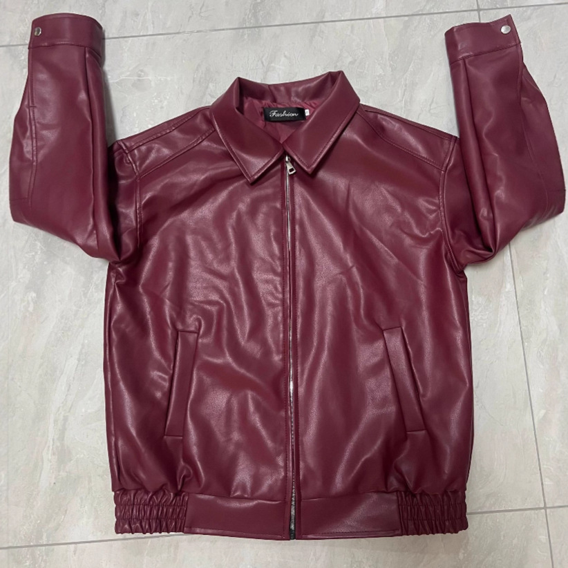 European and American Leather Jacket Biker-style Top Profile Lapel Elasique Hem Zipper PU Leather Jacket