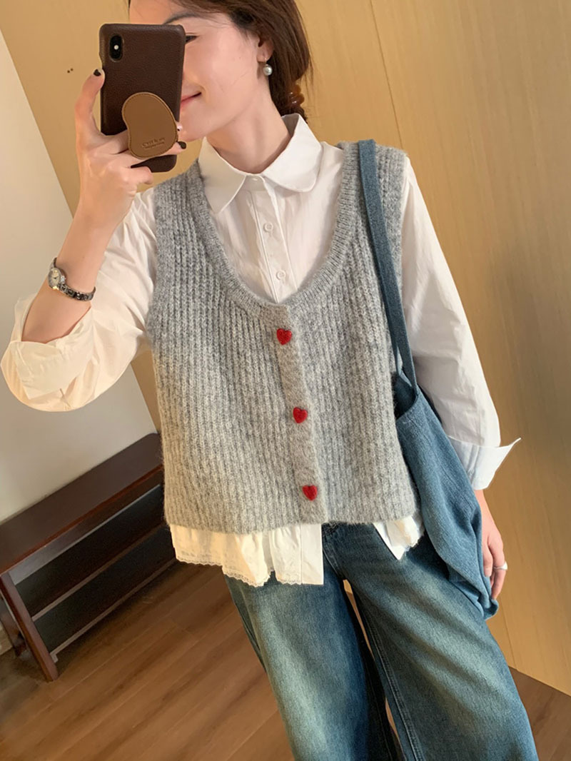 Новый уникальный жилет 2025 года, стиль Академии Сердца, вязаный, мягкий, приятный на ощупь