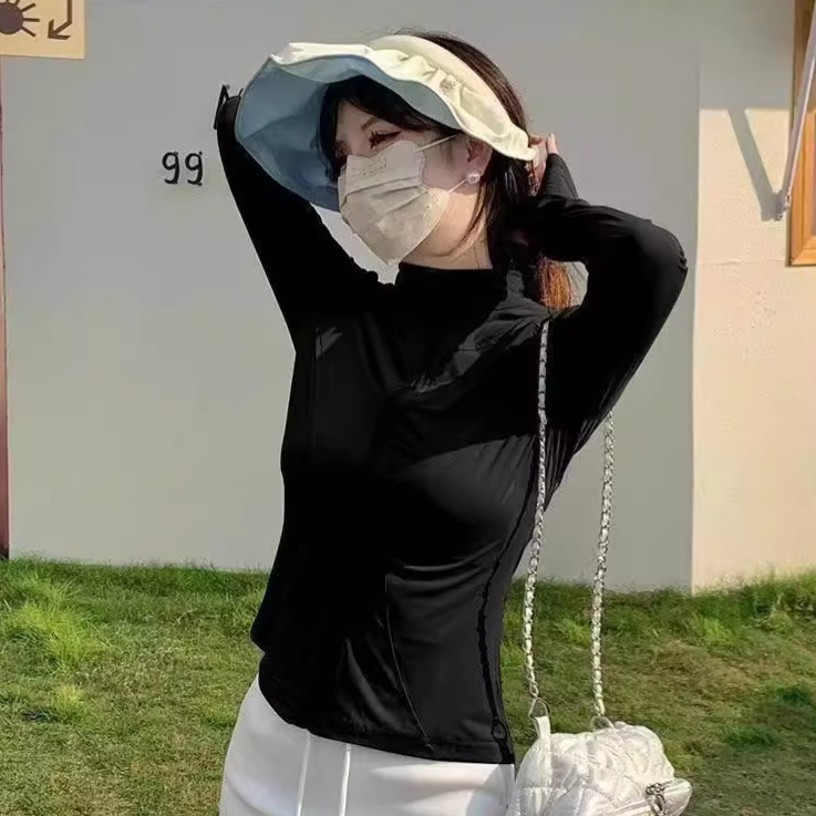 Spring and Summer New Style Sunscreen Clothing Women's Thin Breathable Ice Silk UV Protection Sunscreen Clothing Quick-drying Long-sleeved Coat Top Women