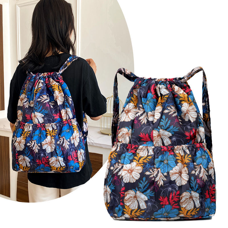Cross-border backpack all-match nylon drawstring bag women's outdoor sports bag large capacity mummy bag backpack lightweight travel
