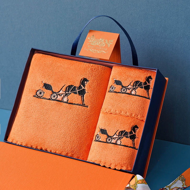 Coral fleece towel bath towel gift box three-piece cotton towel packaging box embroidery wedding gift box