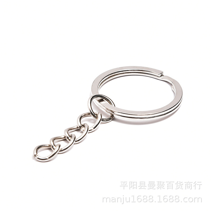 Stainless steel key ring wholesale flat ring keychain doll pendant iron ring flat ring with chain color retention plating ring